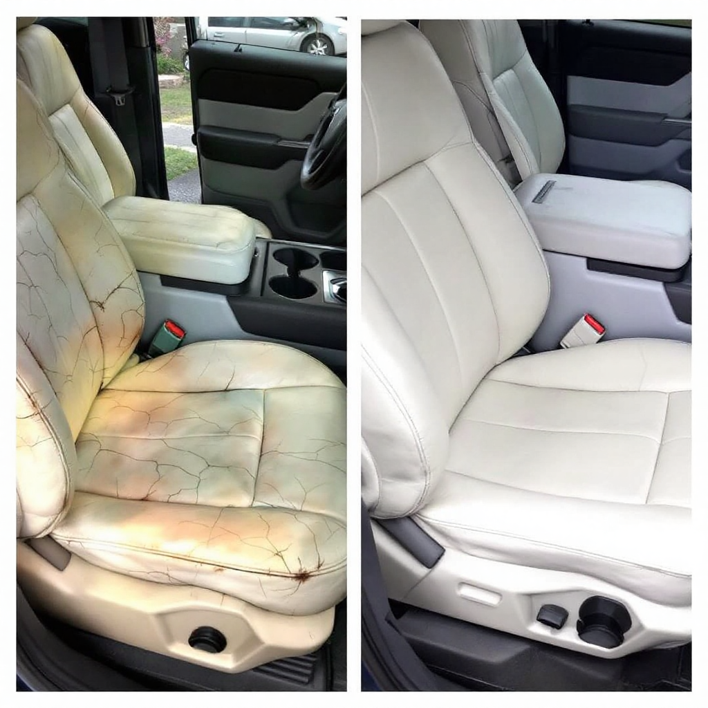 Efeitos dos produtos para limpar e hidratar couro antes e depois.