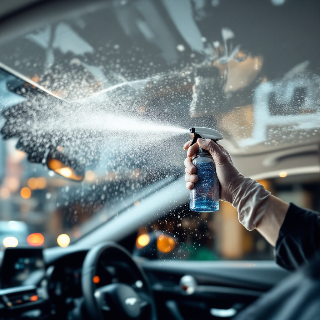 Efeito após uso de produtos para limpeza de vidro do carro.