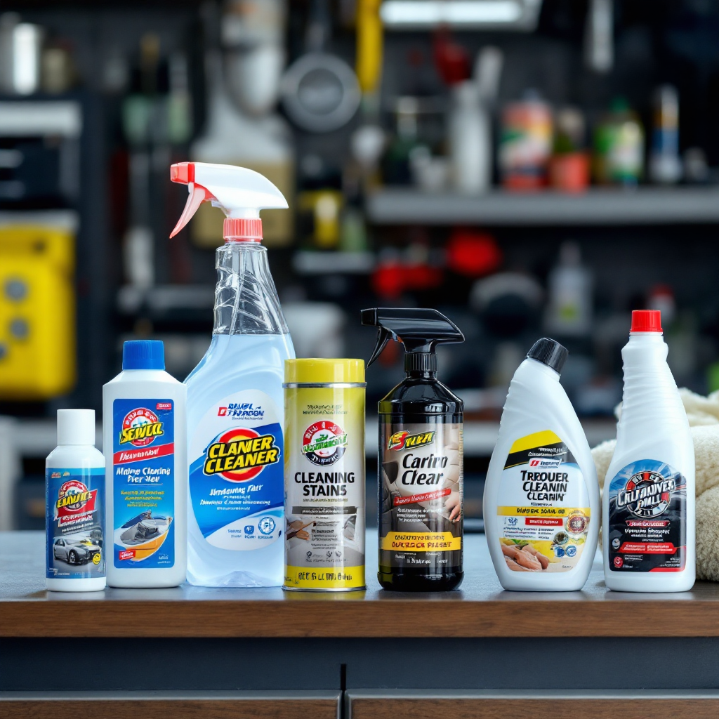 Uso eficaz de produtos para remover manchas em estofados do carro.