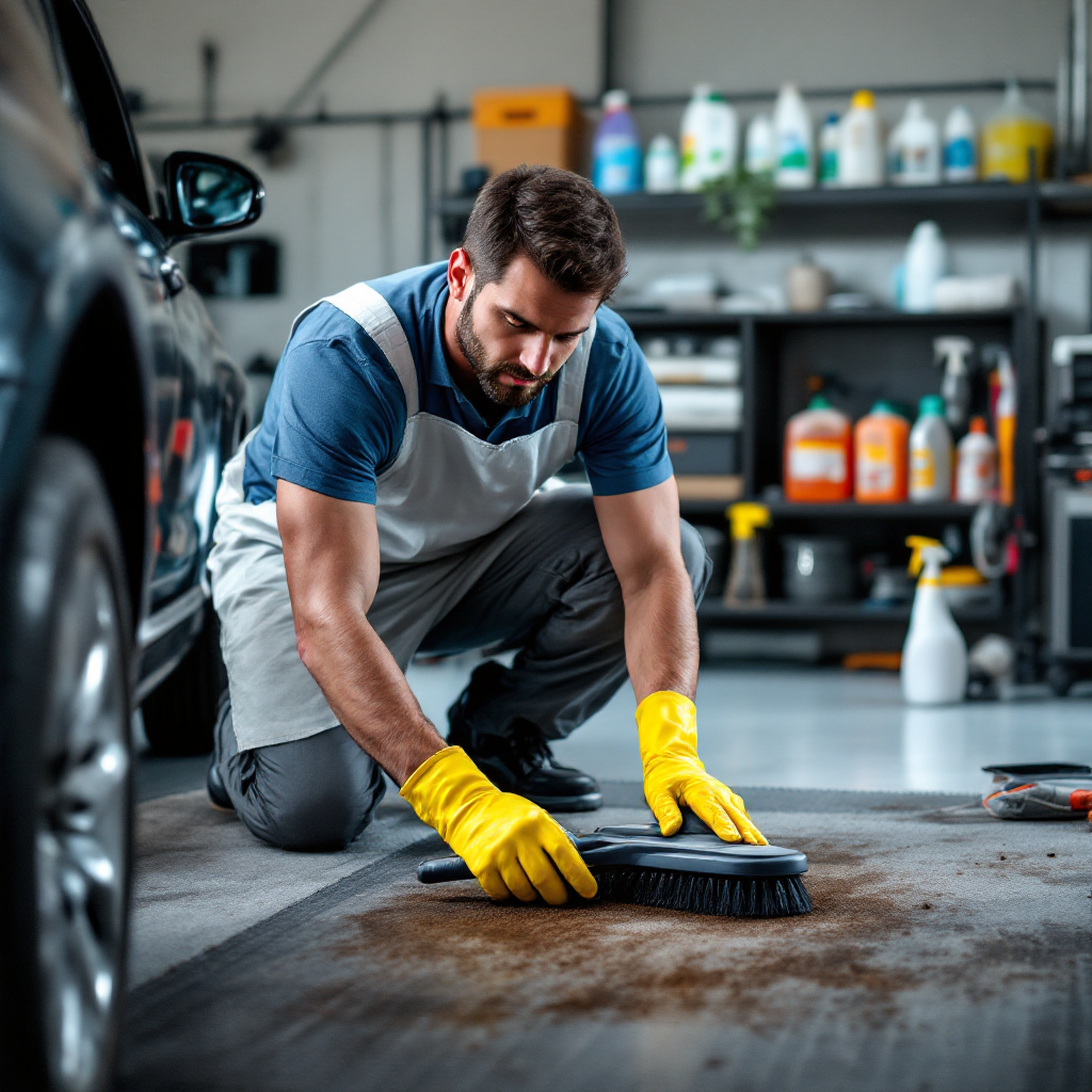 serviços de estética automotiva usam produtos para limpar carpete